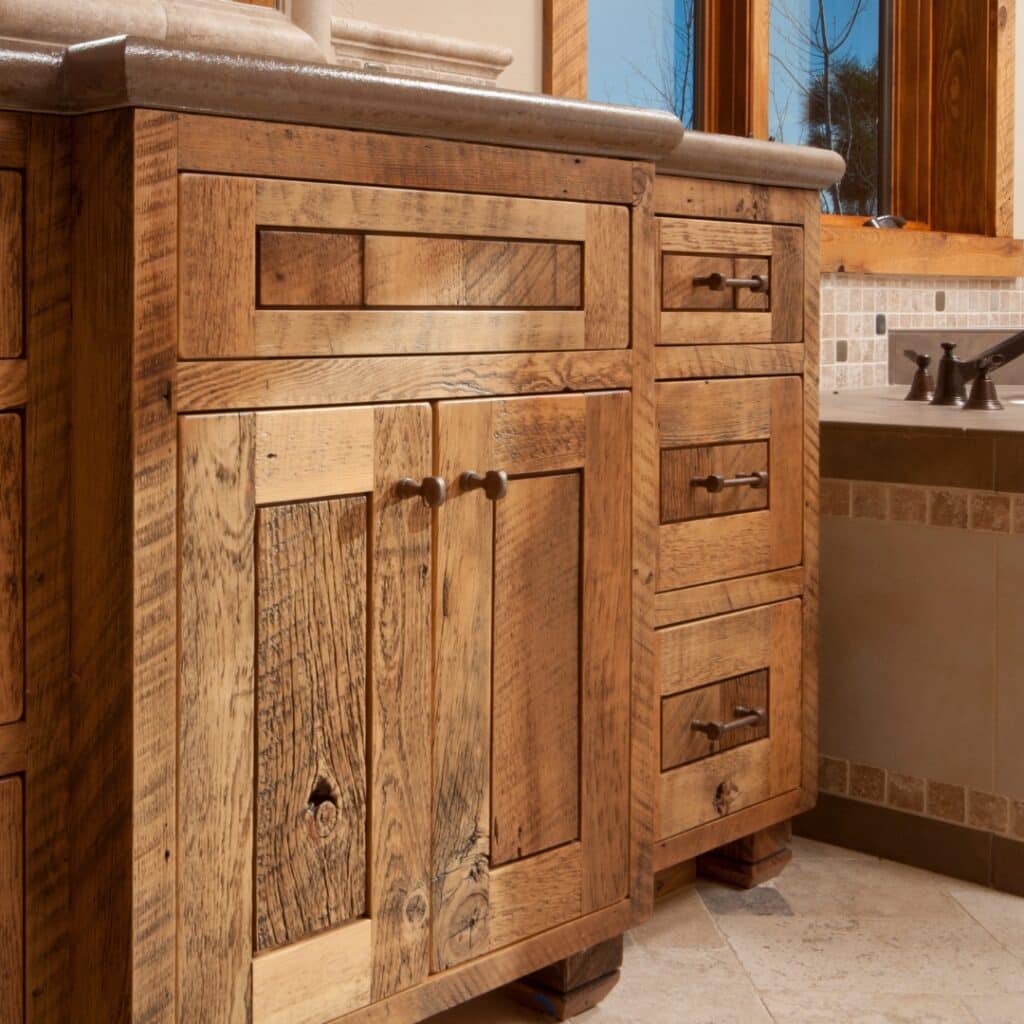 Wood Bathroom Cabinet Storage Install by DM Interior Remodeling