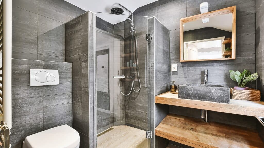 Grey bathroom tile shower